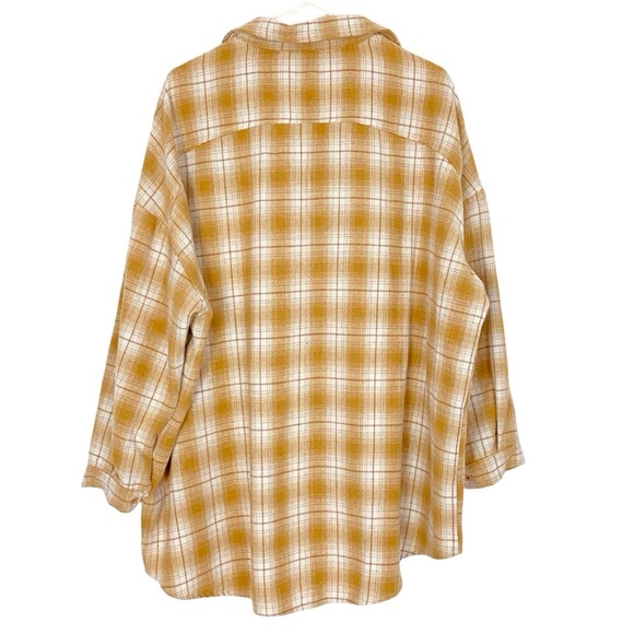 Boohoo Oversized Flannel Shirt Womens Size 6 Small Gold White Pockets Tunic - Picture 5 of 11